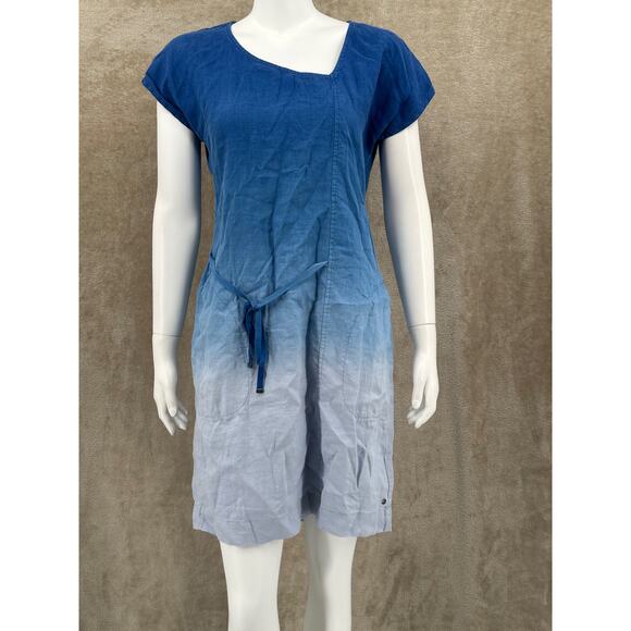 Sandwich Dress Women 36 Small Blue Ombre 100% Linen Shift Coastal Beach Vacation - Picture 1 of 15